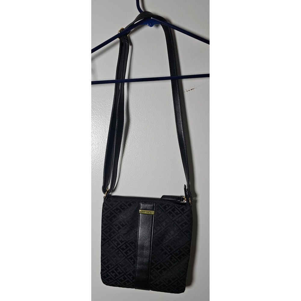 Tommy Hilfiger Black Monogram Jacquard Crossbody Bag Gold Logo Messenger